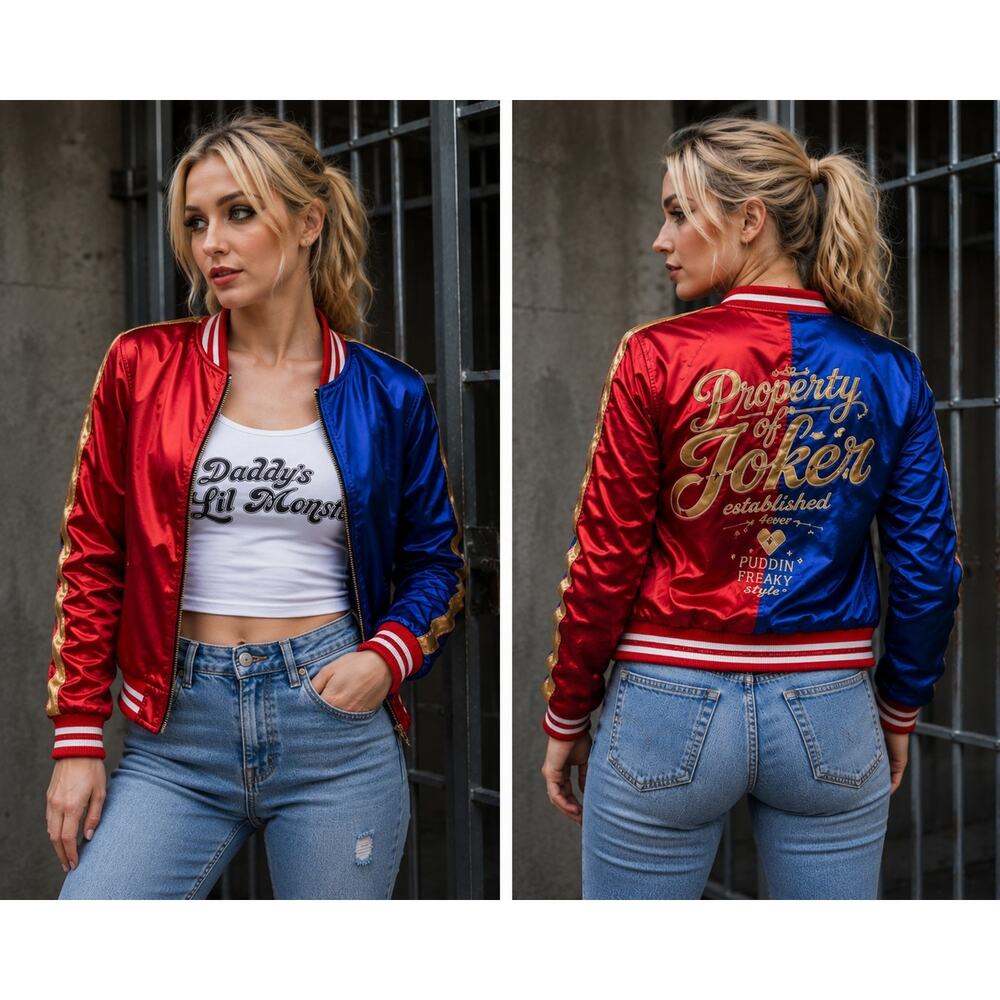 Harley Quinn Jacket Womens Cosplay Bomber Jacket Suicide Squad Style Size L